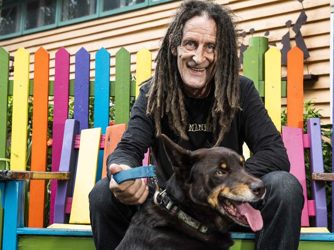 Martin McKenna an infamous dog-communicator who lives in Nimbin, photographed with his dog Boy. The amazing true story of his adventures as a homeless teenager adopted by a pack of strays is the genesis of a major new theatre production in Adelaide. Picture: Natalie Grono