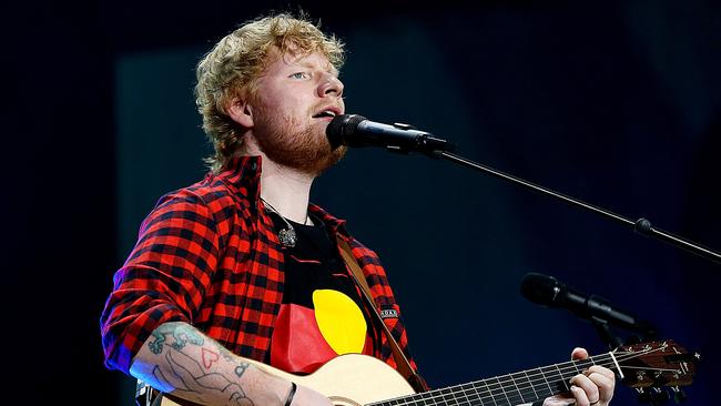 British singer Ed Sheeran performing in concert at Etihad Stadium in Melbourne, Australia. Picture: Ian Currie