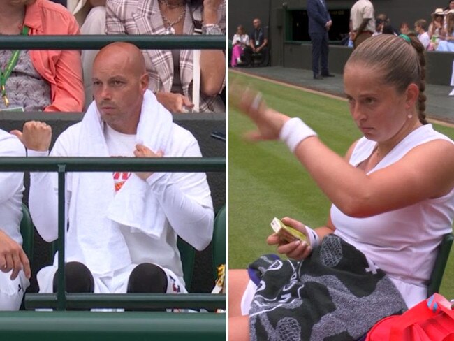 Jelena Ostapenko scolds her own coaches box