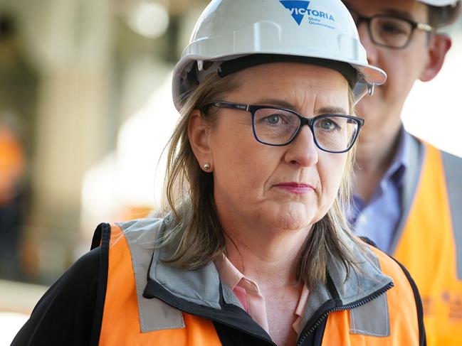 MELBOURNE AUSTRALIA - NewsWire Photos JULY 30, 2023: Minister for Transport and Infrastructure Jacinta Allan gives a press conference at the Glen Huntly  train Station Picture: NCA NewsWire / Luis Enrique Ascui