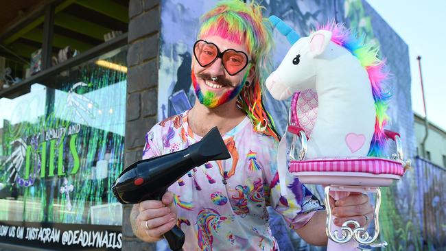 Life is literally rainbows for Mykey O'Halloran from Unicorn Manes in Preston. Picture: Josie Hayden