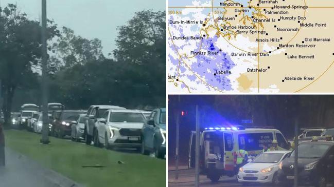 Commuters in Darwin were forced to wait out long traffic longs after a couple of separate car crashes brought the roads to a stand still. Picture: Harry Brill.