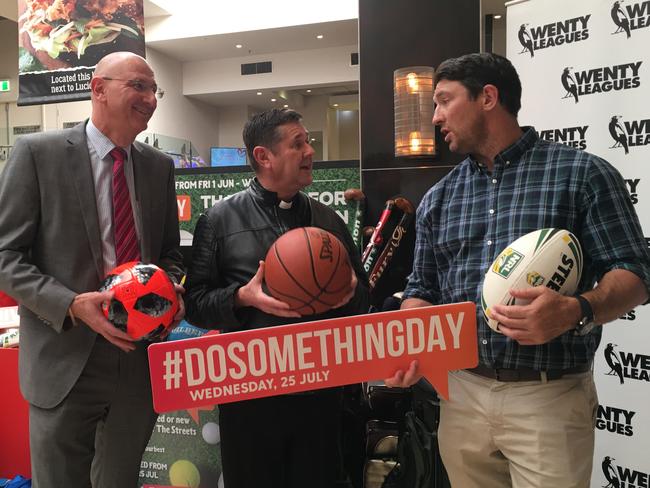 Glenn Kovacs, Father Chris Riley and Nathan Hindmarsh all came together for DoSomething Day