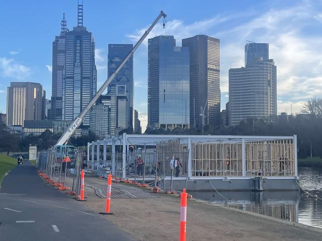 A 'mystery floating bar' has popped up on the Yarra River, leading many to spectulate what will occupy the space this summer. Picture: Supplied.