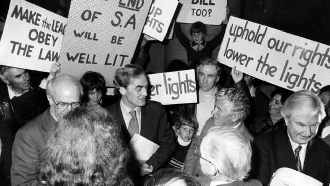 West Lakes residents protesting over Football Park lights 1980. 1980s protest demonstration