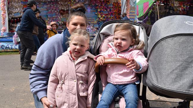 Diana Meulendyks, Tessa Meulendyks and Ava Meulendyks watching over the rides at the Warrnambool Show