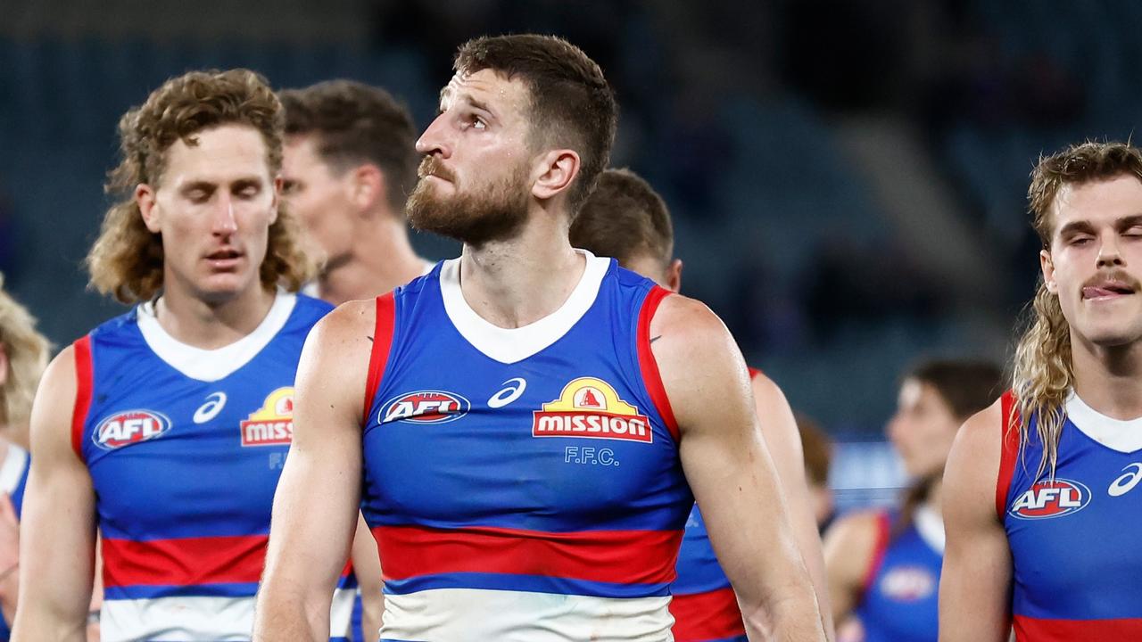 Bulldogs players were abused as they headed down the race after the loss. (Photo by Michael Willson/AFL Photos via Getty Images)