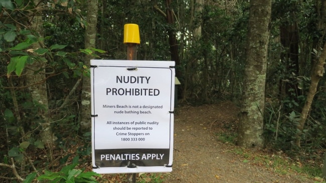 Miners Beach nudity prohibited signs