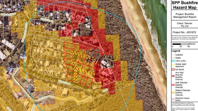 SPP Bushfire Hazard map displaying the level of fire risk to the area in Rainbow Beach, Queensland.