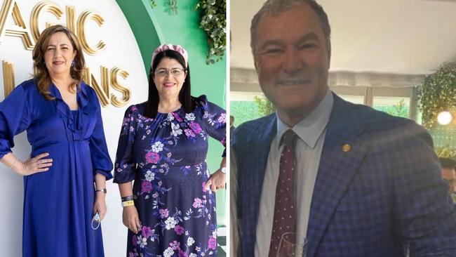 Annastacia Palaszczuk, Grace Grace and John-Paul Langbroek seen at Magic Millions without masks.