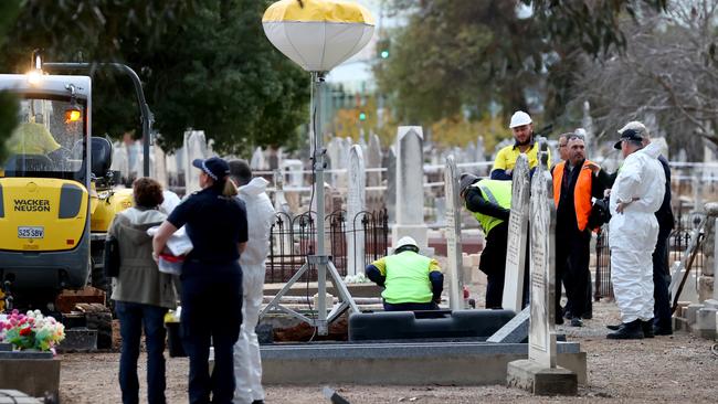 SA police dig for the Somerton Man at West terrace Cemetery, Adelaide. Picture: NCA NewsWire / Kelly Barnes