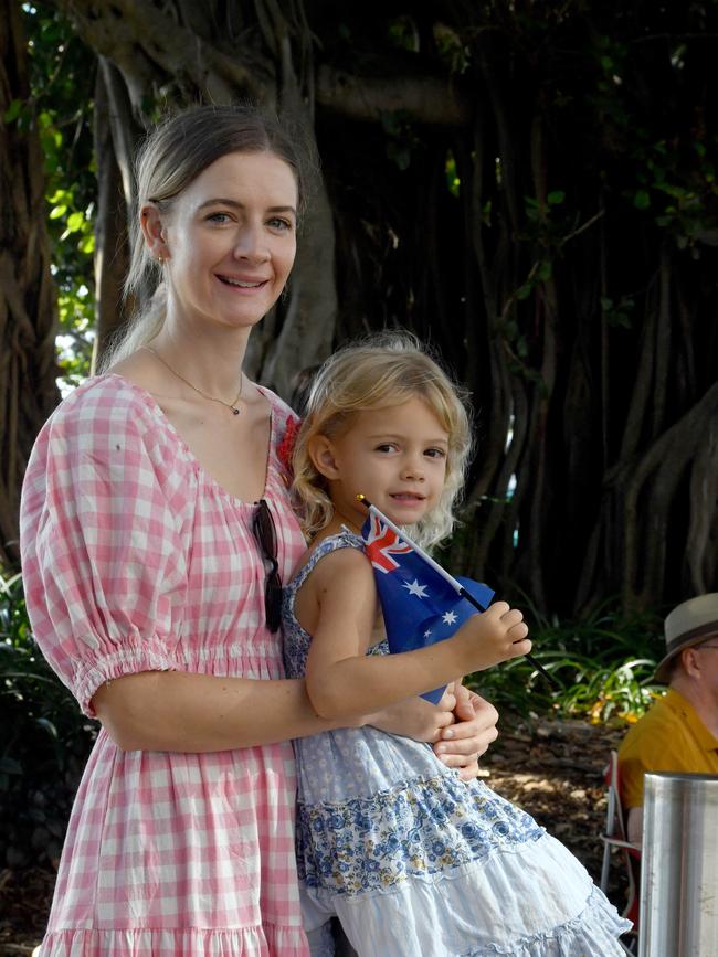 Anzac Day 2025. Strand parade in Townsville. Alix Emmerson with daughter Penelope Letchford, 4. Picture: Evan Morgan