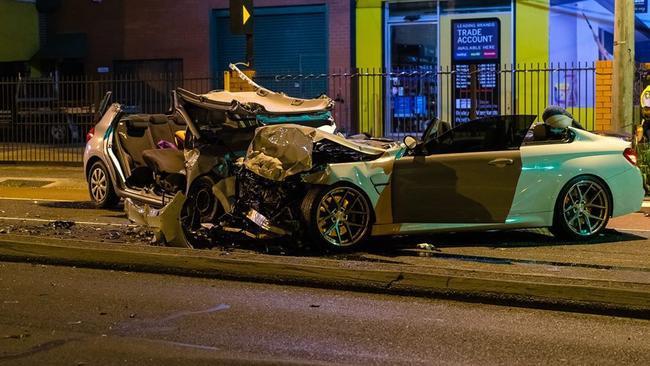 Aftermath of the crash on Victoria Rd on Sunday. Picture: Patrick J Lee