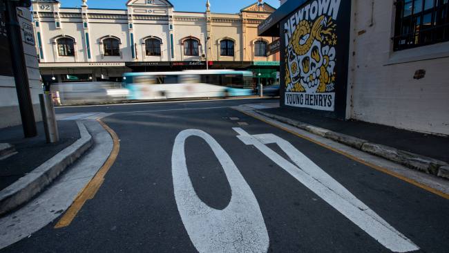 King Street in Newtown showing the new 40km/h speed limit road signs. Picture by Julian Andrews.