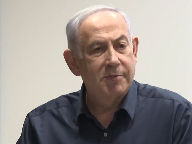 Israeli Prime Minister Benjamin Netanyahu makes a televised statement.