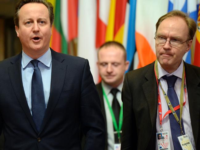 Sir Ivan Rogers, right, with former Prime Minister David Cameron at the EU in February 2016. Picture: AFP PHOTO / THIERRY CHARLIER