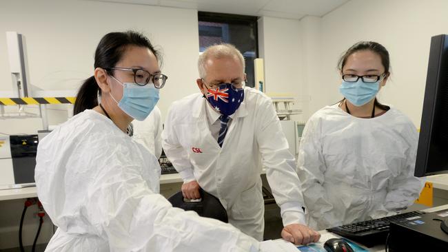 Prime Minister Scott Morrison toured the CSL facility in Melbourne last month. Picture: POOL via NCA NewsWire