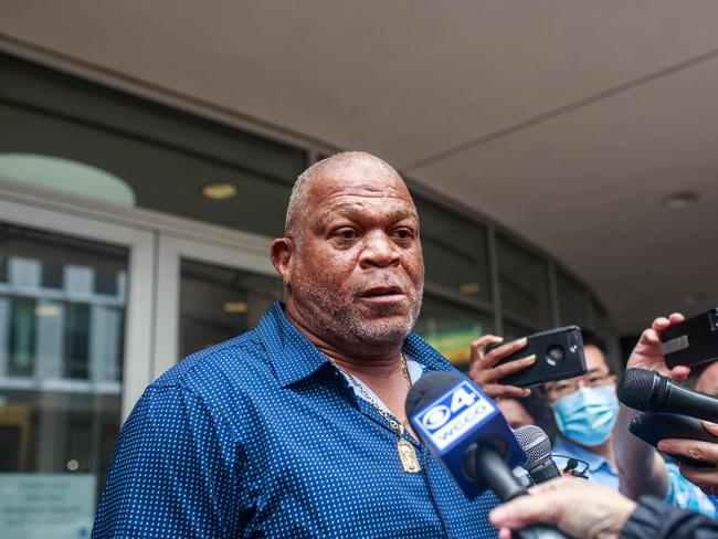 George Floyd’s uncle Selwyn Jones speaks to the media outside the Public Safety Facility. Picture: AFP