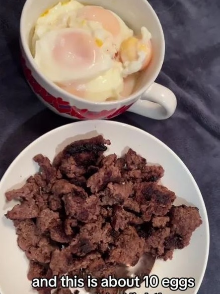 As well as having a bowl of beef mince and a further 12 poached eggs for dinner. Picture: TikTok