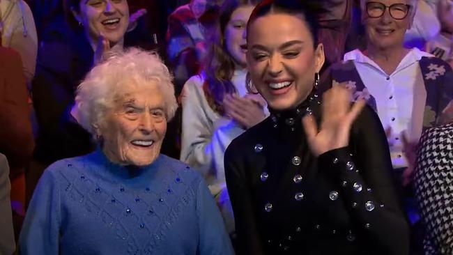 Katy Perry happily chatted away to Miss Edna, who is 102 years old, on The Project.