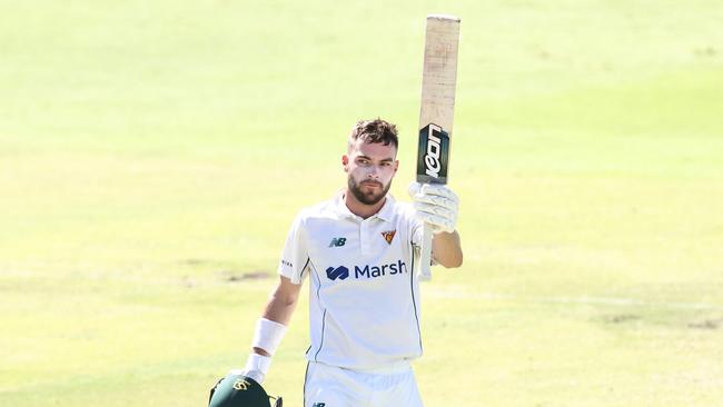 PERTH, AUSTRALIA – MARCH 04: Caleb Jewell, pictured after scoring his last first-class century for Tasmania, scored 131 for Australia A last week. (Photo by Paul Kane/Getty Images)