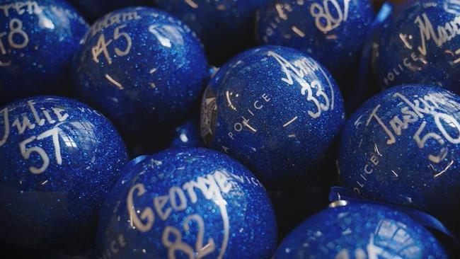 Victoria Police have put up a Christmas tree with a bauble for each life lost on the state's roads for 2023. Picture: Supplied