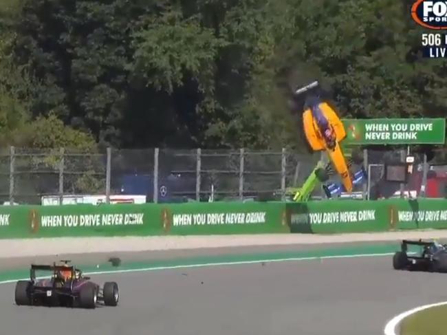 SCARY: The car flips mid-air above the track.