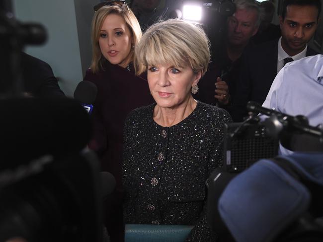 Former Australian Foreign Minister Julie Bishop speaks to the media during a doorstop interview. Picture: AAP