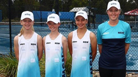 The Tennis NSW under-11 top 3 players – Vesna Marinkov, Jizelle Sibai and Brooke Komrowski, with captain Monique Lynch.