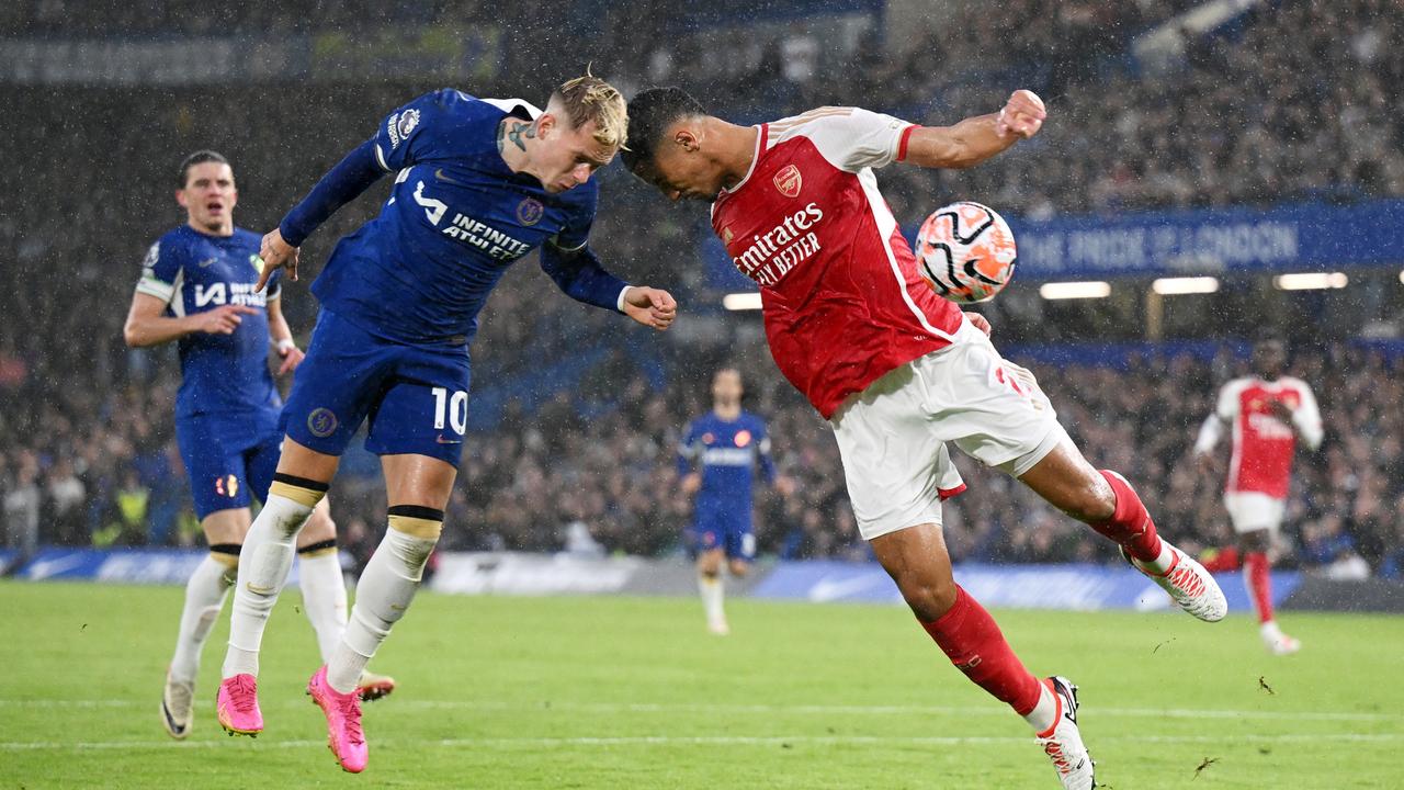 Saliba gave away a penalty against Chelsea for a handball. (Photo by Michael Regan/Getty Images)