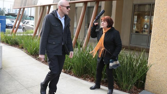 Dragi Stojanovski arrives at the Coroner’s Court and is confronted by Snezana Stojanovska’s aunt. Picture: Alex Coppel