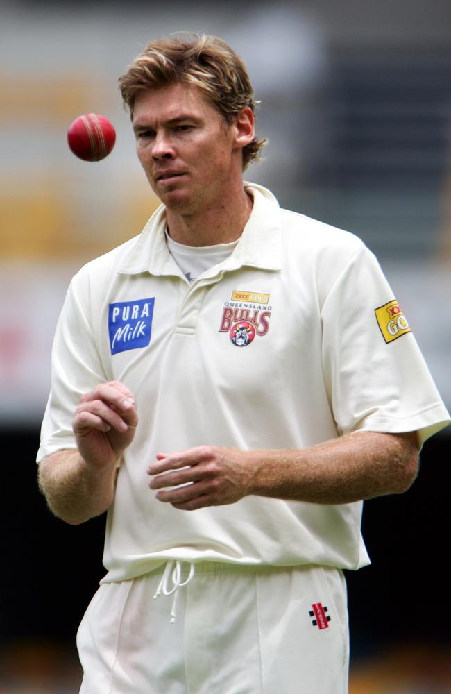 Ashley Noffke of the Bulls during day two of the Pura Cup cricket match played between the Queensland Bulls and the South Australia Redbacks at the Gabba in 2007.