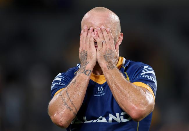 Josh Hodgson of the Eels looks dejected. Picture: Getty