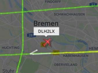 A Lufthansa pilot has left plane spotters in stitches after he took this unusual flight path before landing at an airport in Germany. Picture: Flightradar24