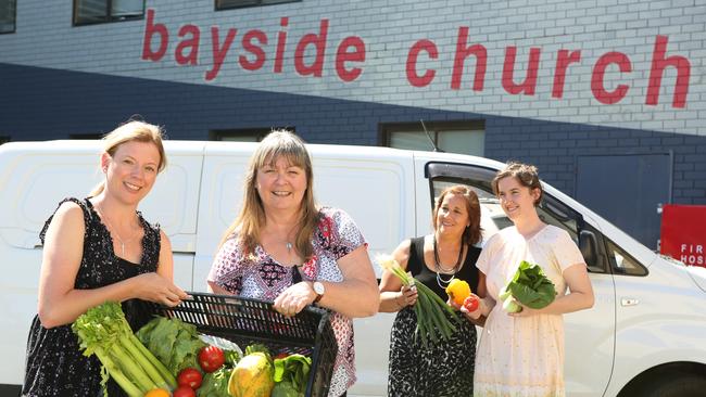 Bayside Community Care received a Feed Melbourne Appeal grant to buy equipment for its food bank and meals programs in Cheltenham and Carrum. Pictured are volunteers Onida Weir and Jane Foster (Bayside Community Care co-ordinator), Pam Hendricks and Amy Butler. Picture: Janine Eastgate