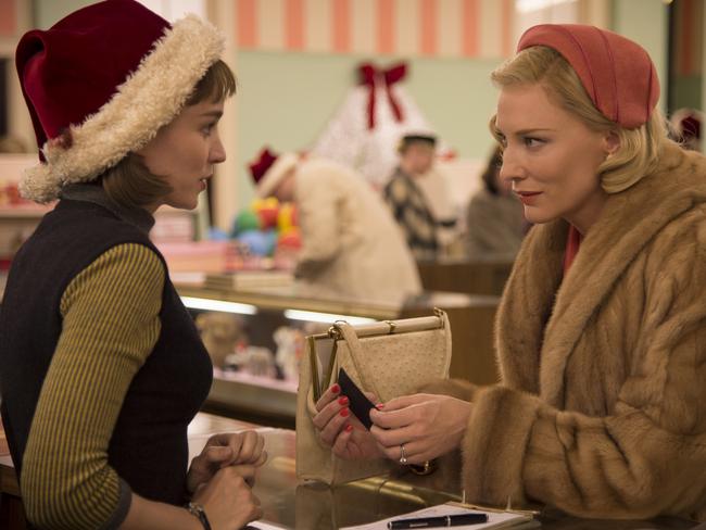 Co-stars to competitors ... Rooney Mara, left, as Therese Belivet, and Cate Blanchett, as Carol Aird, in a scene from the film, Carol. Picture: AP