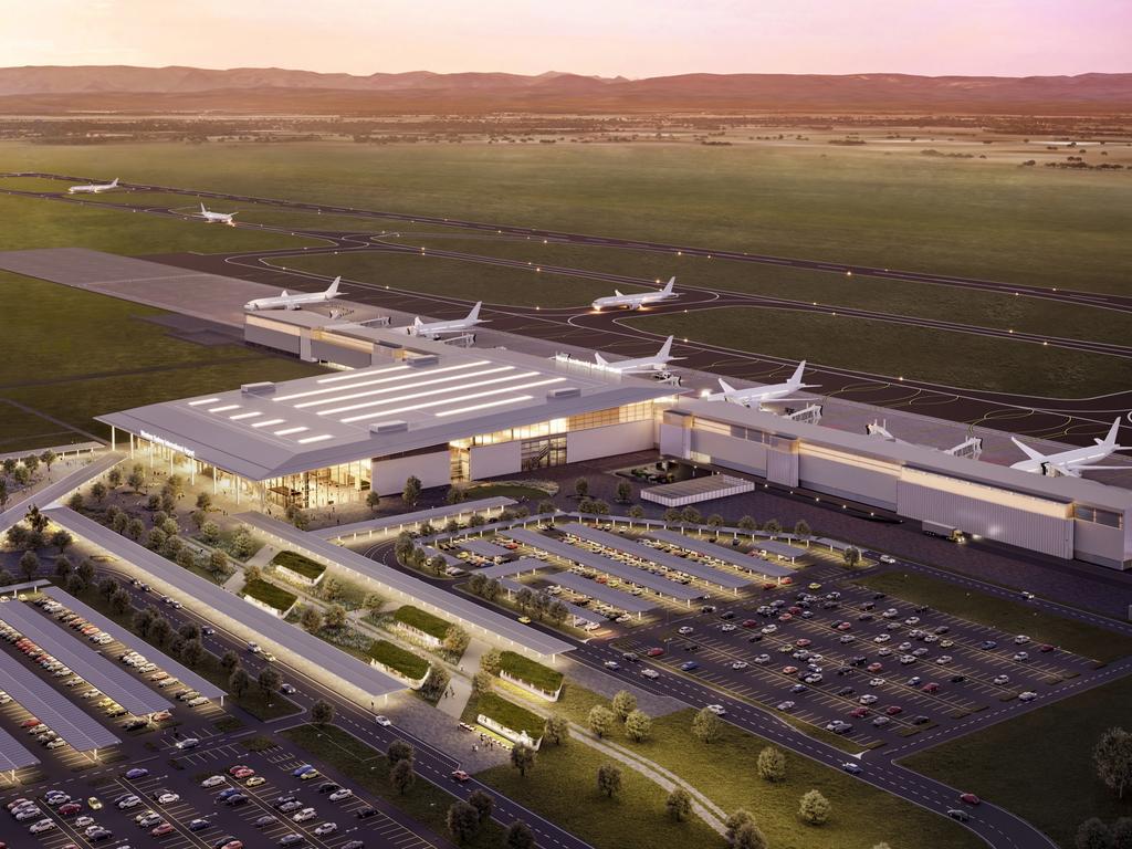 A render of what the finished passenger terminal for the new Western Sydney Airport at Badgerys Creek will look like when finished. Picture: Supplied