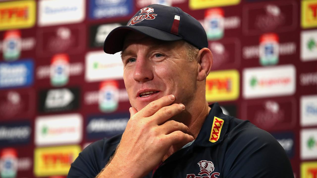 BRISBANE, AUSTRALIA - MAY 08: Reds coach Brad Thorn speaks to the media after his team won the Super RugbyAU Final match between the Queensland Reds and the ACT Brumbies at Suncorp Stadium, on May 08, 2021, in Brisbane, Australia. (Photo by Jono Searle/Getty Images)