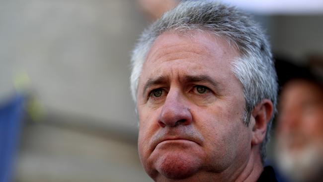 15/02/2017 CFMEU secretary Dave Noonan at a workers protest in Adelaide.  Kelly Barnes/The Australian