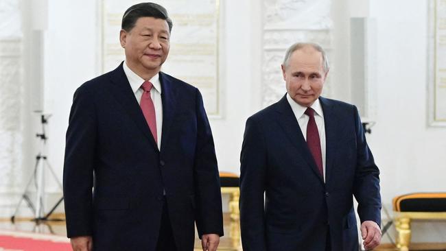 China's President Xi Jinping at the Kremlin with Russian President Vladimir Putin in March, 2023. Picture: SPUTNIK/AFP