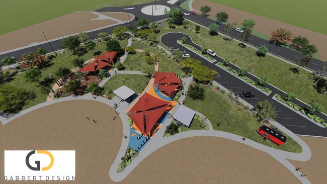 The Government has released a tender to design and build a playground, which will include play equipment, a skating area and an ibis-shaped “bin chicken” shade structure. Picture: NT Government