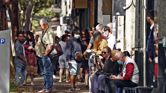 Lines of unemployed people outside Surry Hills Centrelink. Picture: Sam Ruttyn