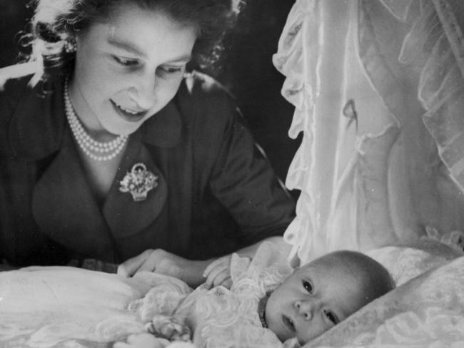 Princess Elizabeth (later Queen Elizabeth II) with her month old baby son Prince Charles in 1948. Picture: News Corp