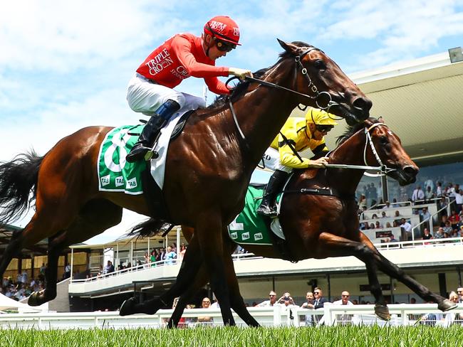 WYONG, AUSTRALIA - JANUARY 11: Harry Davies riding Kujenga wins Race 1 Heritage Real Estate Handicap during Sydney Racing: Wyong 150th Anniversary And The Lakes Race Day at Wyong Racecourse on January 11, 2025 in Wyong, Australia. (Photo by Jeremy Ng/Getty Images)