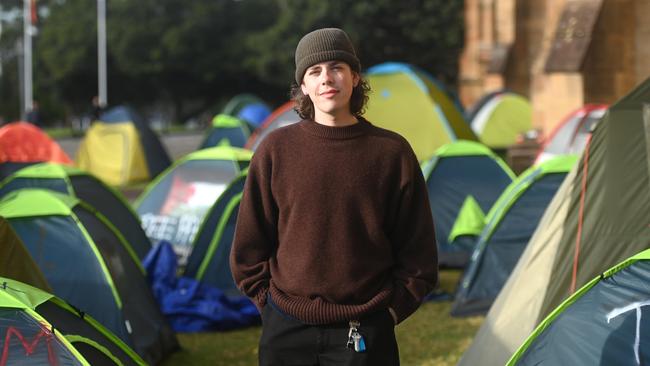 University of Sydney SRC president Harrison Brennan at the Gaza solidary encampment in April. Picture: Jeremy Piper