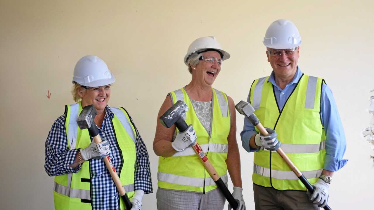 DEMOLITION COMMENCES: Capricornia MP Michelle Landry, Rockhampton region mayor Margaret Strelow and Deputy Prime Minister Michael McCormack MP visited the Quay St building which will be demolished to make way for the new art gallery. Picture: Leighton Smith