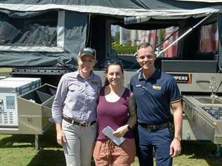 Catrina Trail of Guardian Campers, prize winner Shennae Rann and Chris Thomasson of Thommo's Betta Home Living. Picture: Jann Houley