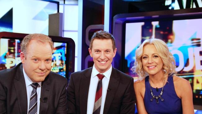 Rove McManus and Carrie Bickmore worked beside each other on The Project desk. Pic supplied/Ten.