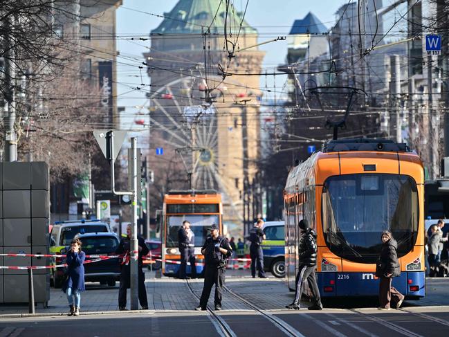 Police secure the area near the site of a car ramming attack in Mannheim, southwestern Germany. Picture: AFP