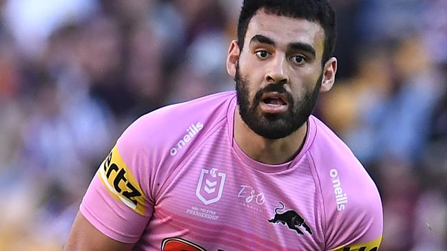 BRISBANE, AUSTRALIA - JULY 18: Tyrone May of the Panthers in action during the round 18 NRL match between the New Zealand Warriors and the Penrith Panthers at Suncorp Stadium, on July 18, 2021, in Brisbane, Australia. (Photo by Albert Perez/Getty Images)